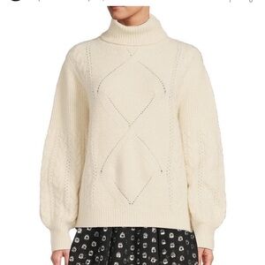 A Loves A Wool Blend Turtleneck Long Sleeve Cable Knit Sweater Sz XL Cream